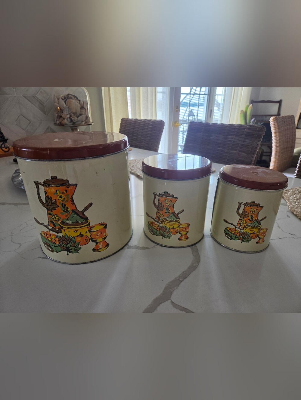 Vintage Decoware Nesting Canisters, Country Kitchen.